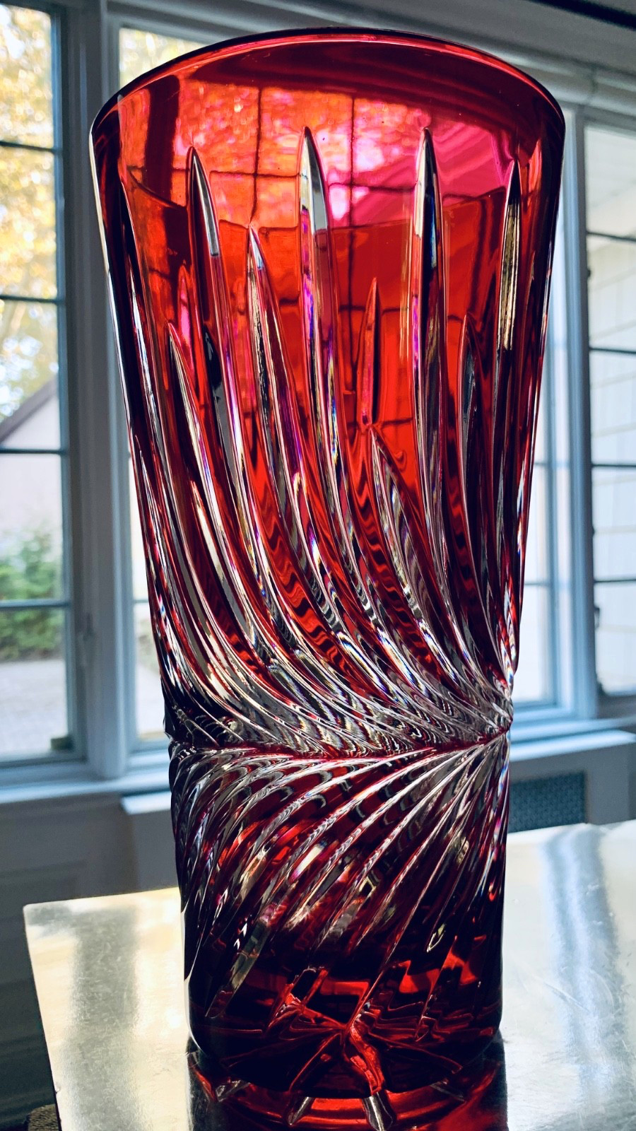 Vintage 1970s Lausitzer (GDR) Ruby Crystal Vase w/Sweeping Swag; 10 Vintage 1970s Lausitzer (GDR) Ruby Crystal Vase w/Sweeping Swag; 10