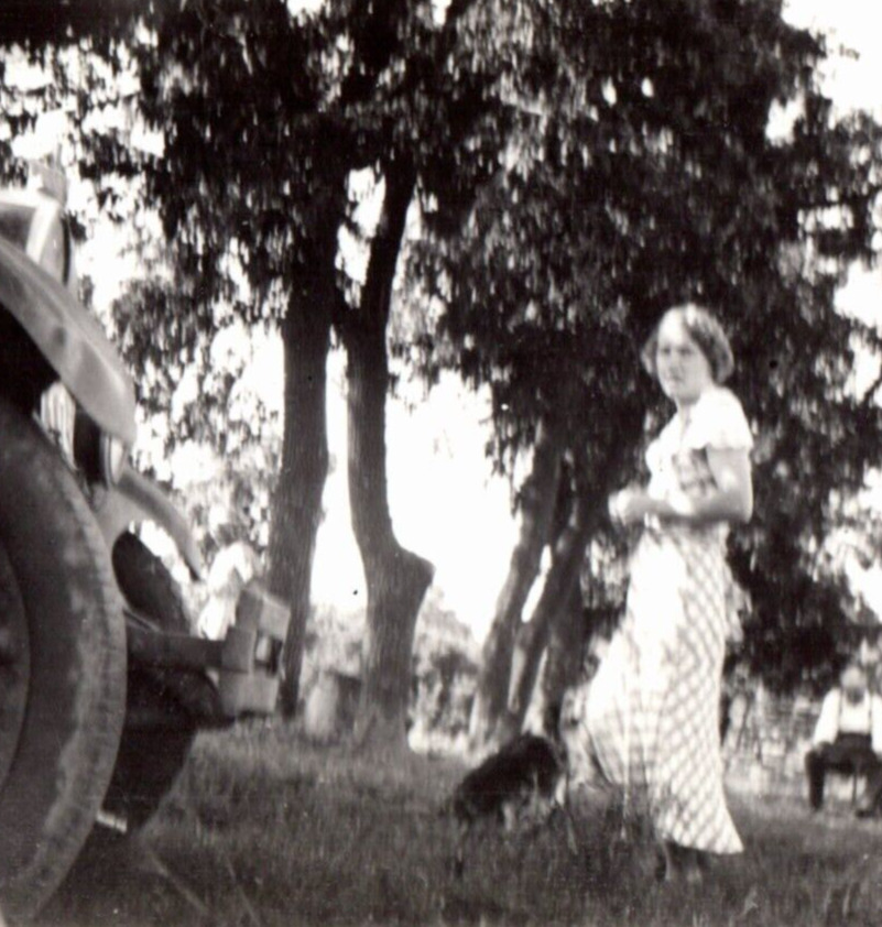 Woman With Dog Outside Antique Photograph Found Photo Automobile