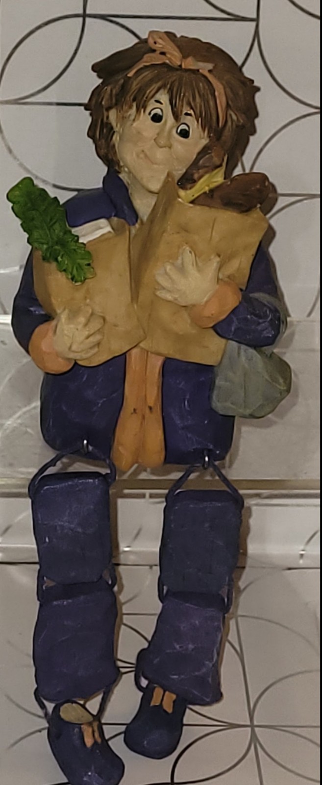 WMC Shelf Sitter Figure 2003 Dangle Legs Woman Groceries  Kitchen Decoration 