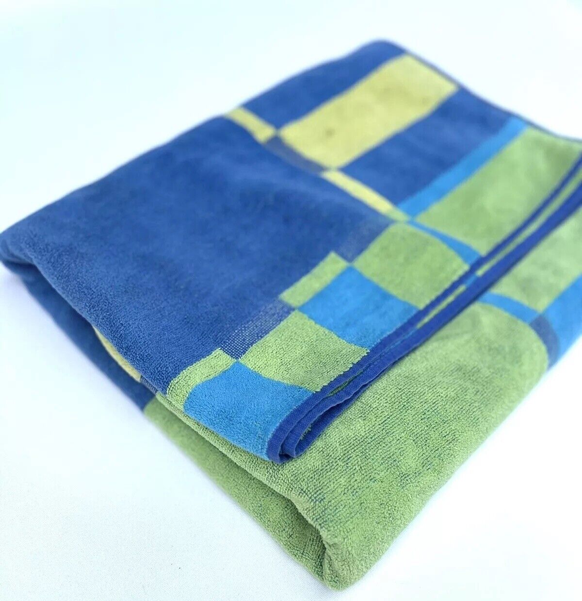 Vintage Beach Towel Blue Green Geometric 60x32