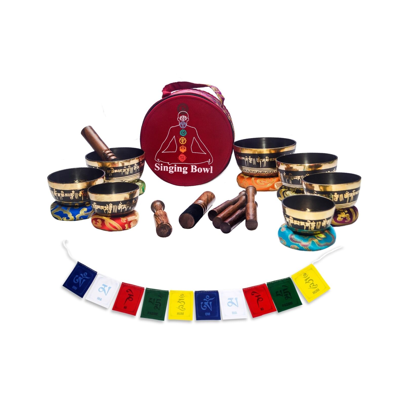 KHUSI Tibetan Singing Bowl Set of 7, Thadobati, Handcrafted, Mantra Engraved ...