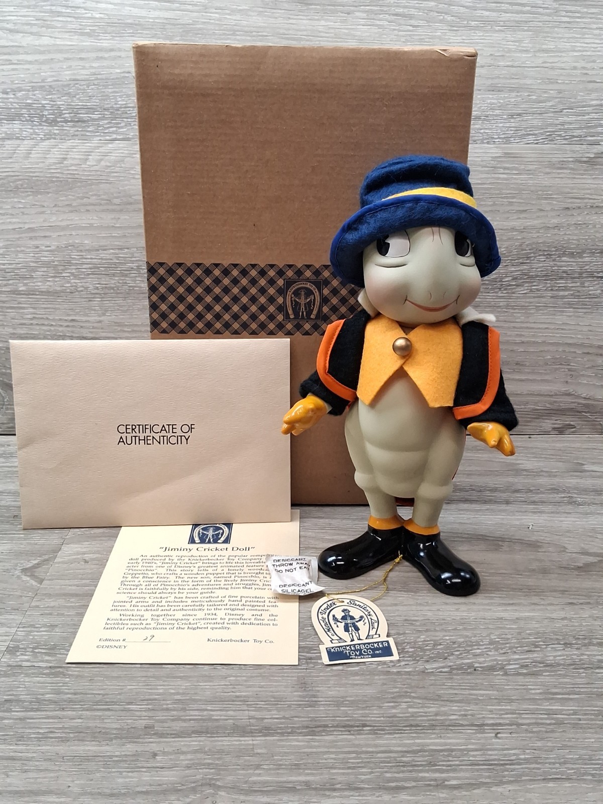Vintage Knickerbocker Toy Doll Walt Disney Pinocchio Jiminy Cricket with COA