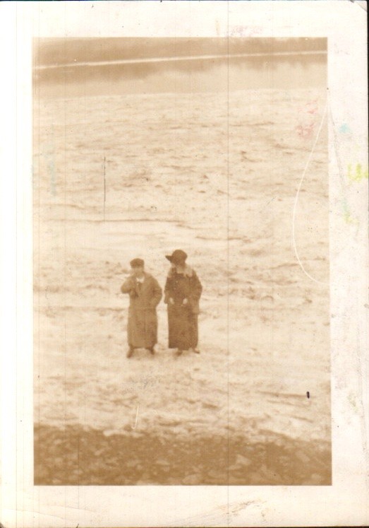 Vintage Antique Photograph Two People on Beach Sepia Portrait