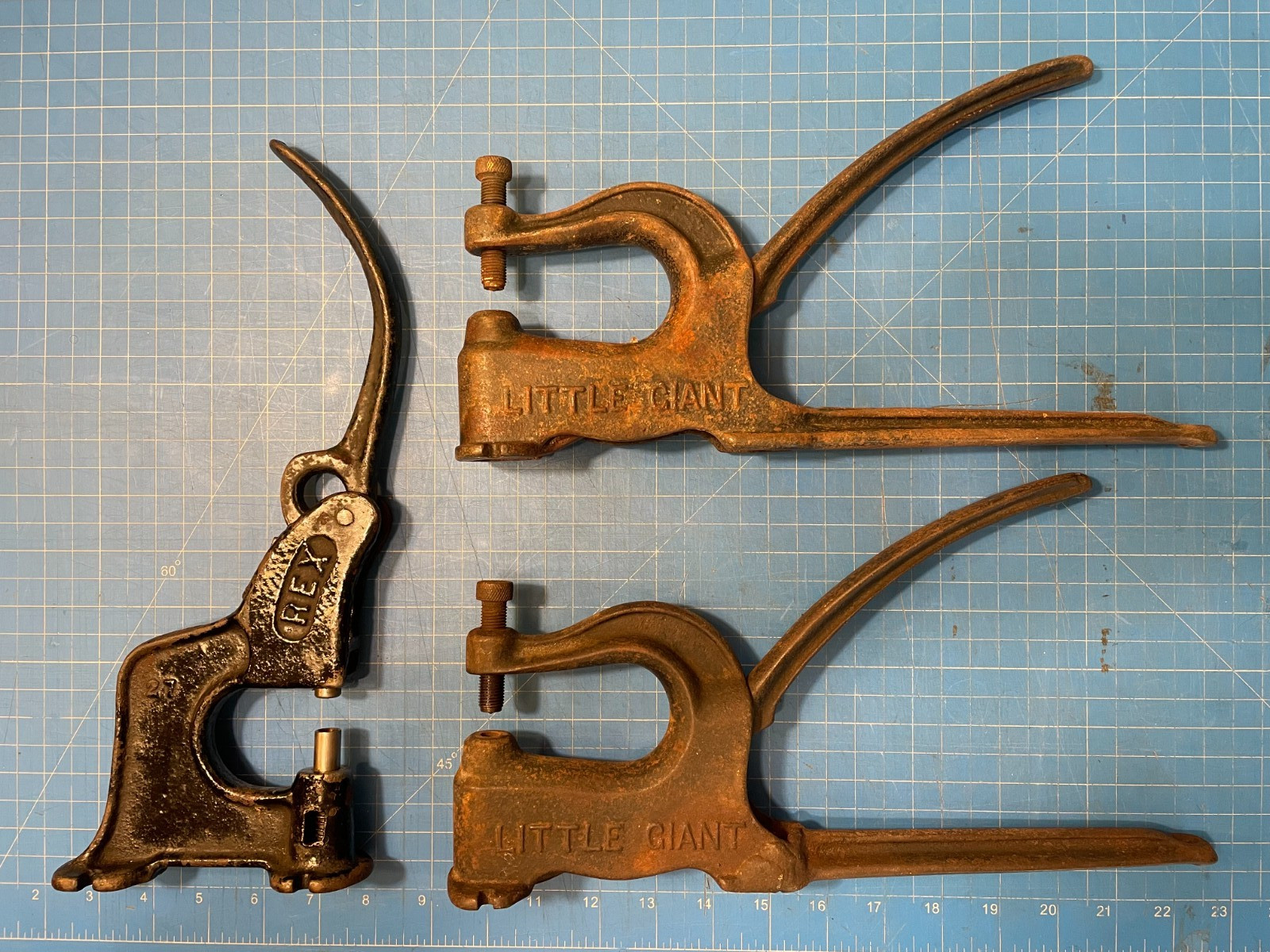 Antique Little Giant REX Cast Iron Hand Press Table Top Rivet Punch leather Tool