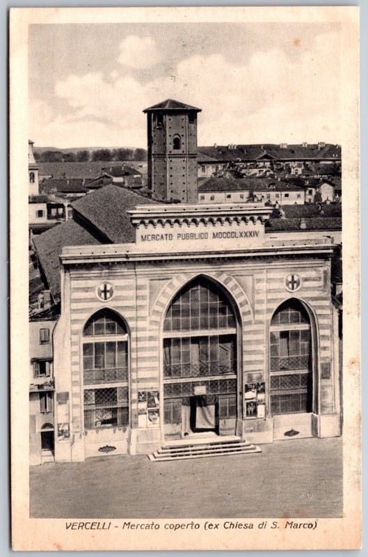 Postcard Vercelli Italy Covered Market Dome Roof City View 1910s View