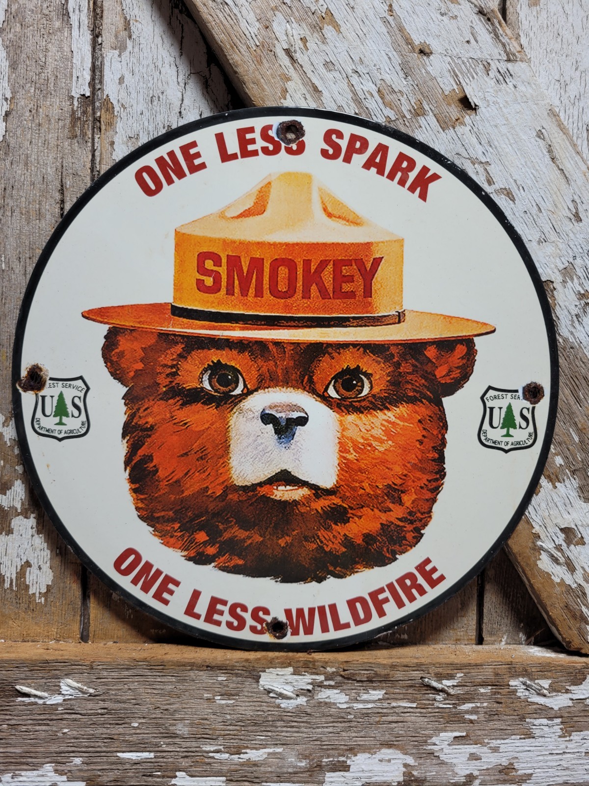 VINTAGE SMOKEY BEAR PORCELAIN SIGN OLD FOREST SERVICE NATIONAL PARK RANGER FIRE