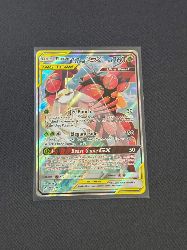 Pokemon Pheromosa & Buzzwole GX 192/214 Ultra Rare Unbroken Bonds Holo NM