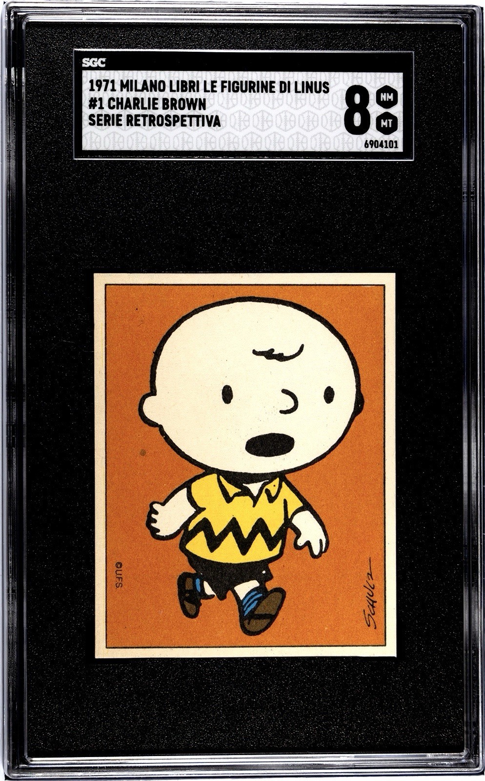 1971 MILANO LE FIGURINE PEANUTS #1 CHARLIE BROWN *KEY ROOKIE CARD* SGC 8 POP 1