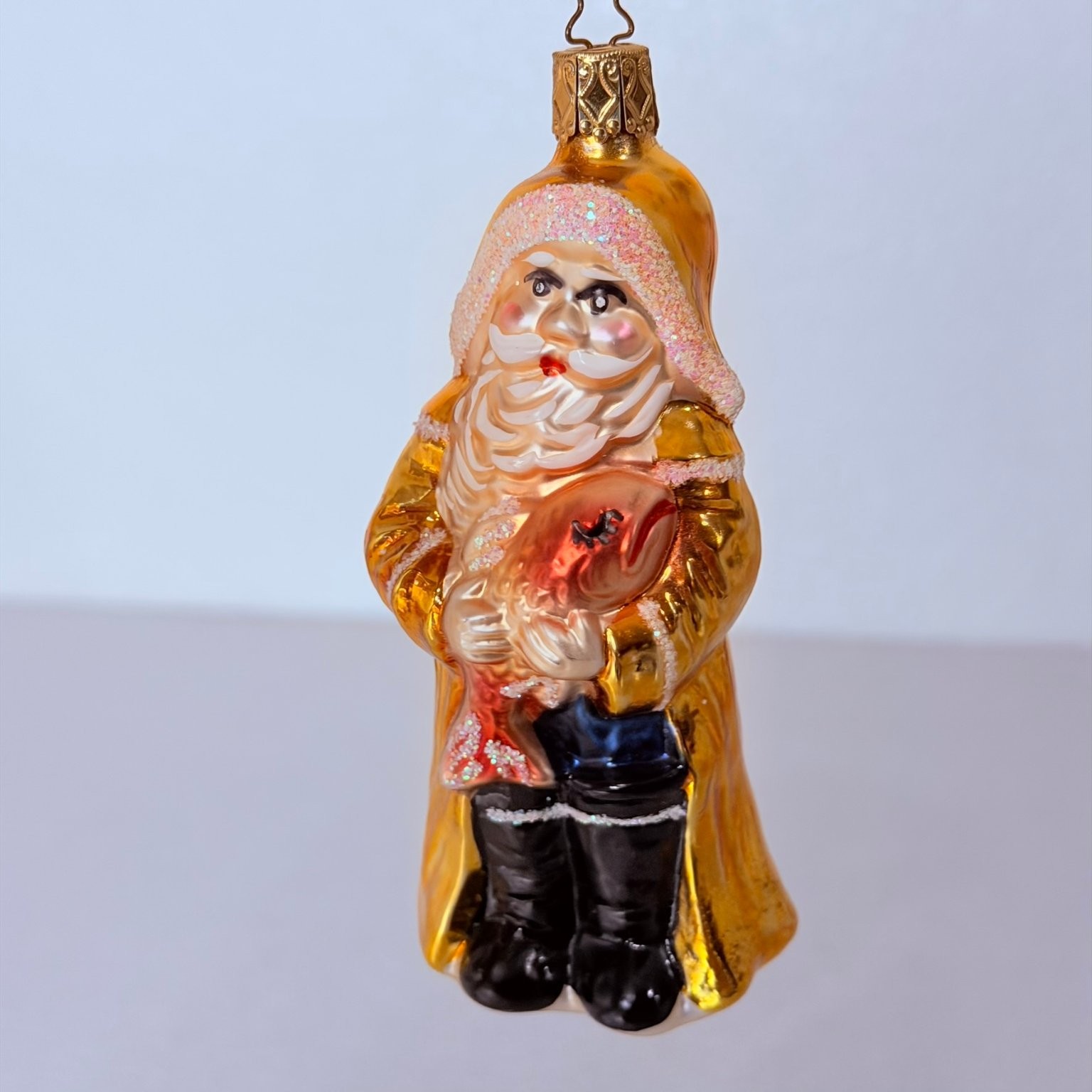 Komozja Family Fisherman Santa Glass Ornament Germany Vtg 5.5\