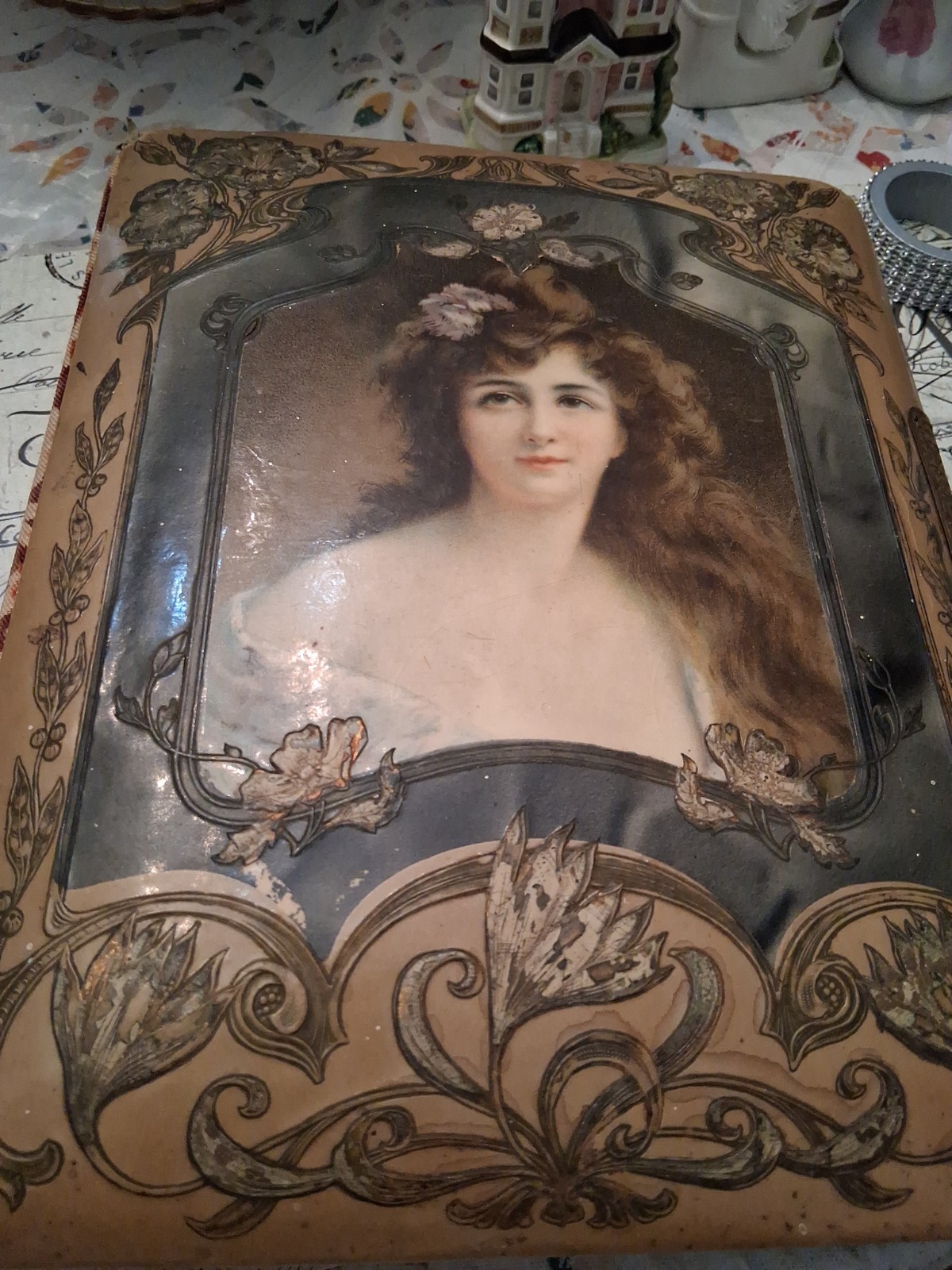 Antique Victorian Celluloid Photo Album With Lots Of Empty Pages inside Never Us