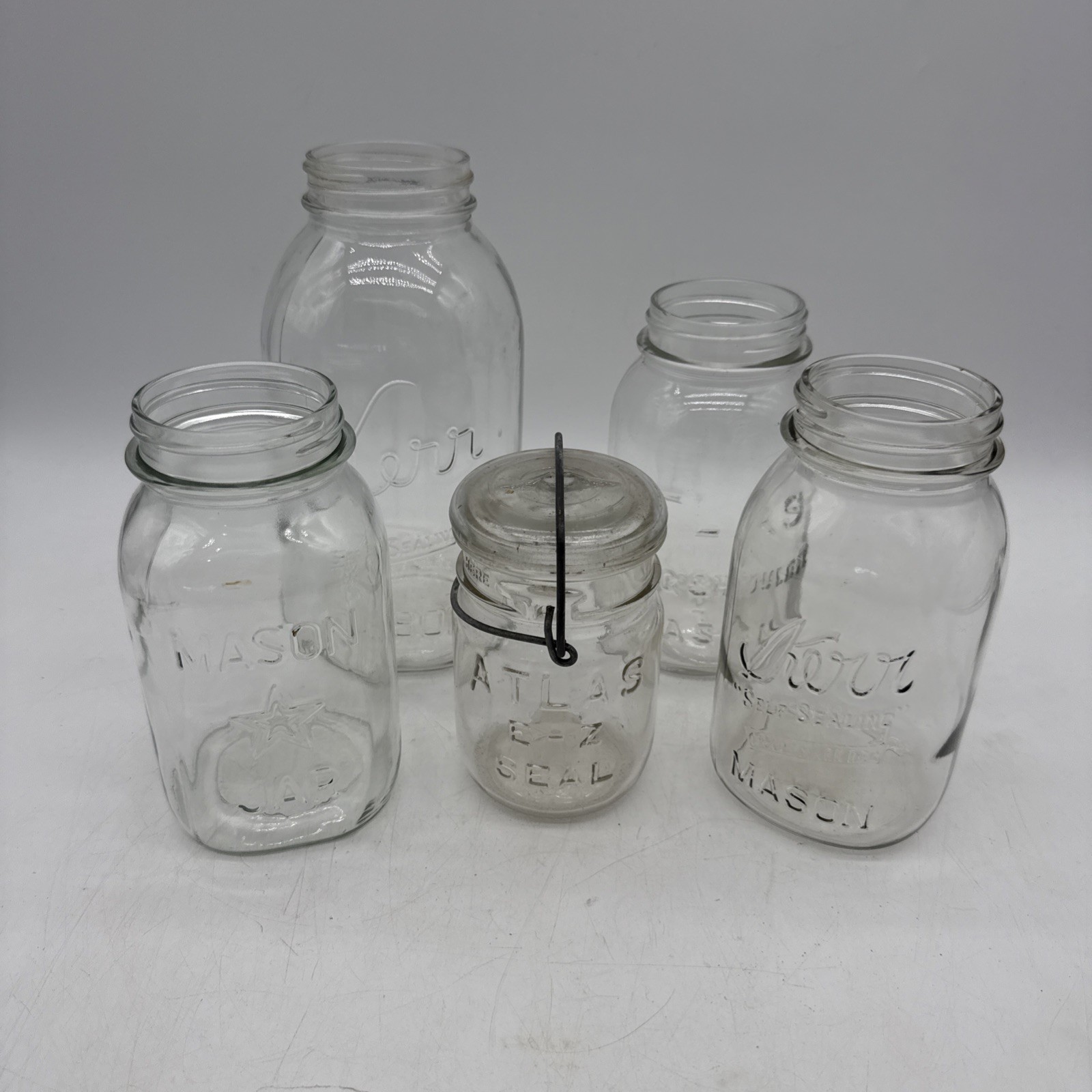 Vintage Kerrs, Mason & Atlas Storage Jars Lot of 5 Small, Medium, Large