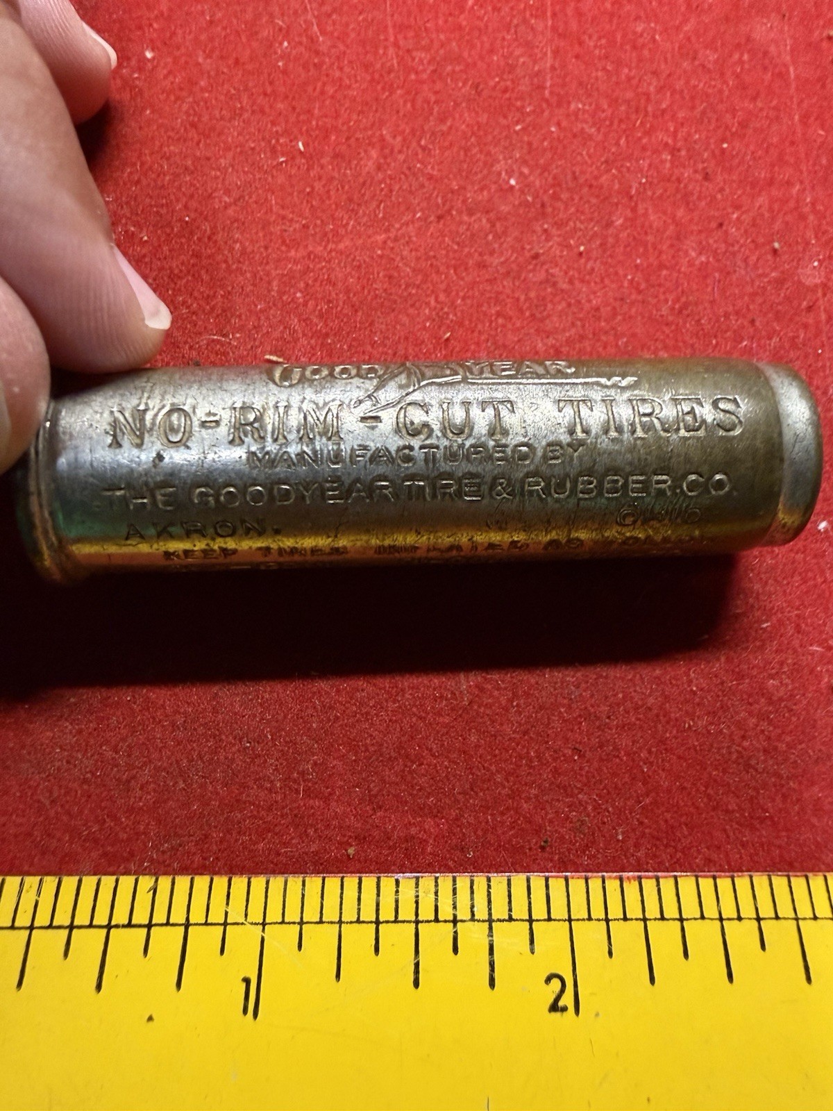Schrader Universal antique brass tire pressure gauge Goodyear July 6, 1909