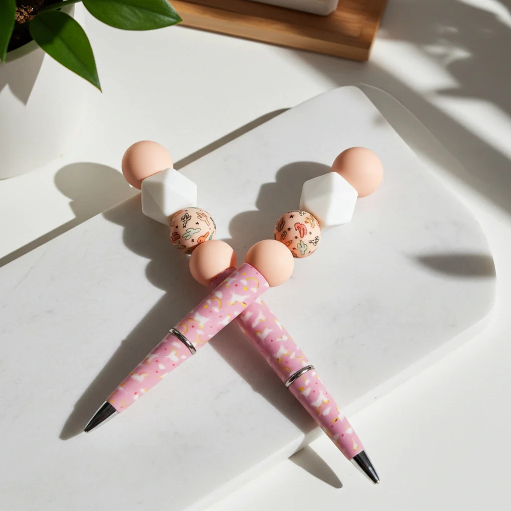 Pink Rainbow Beaded Pen