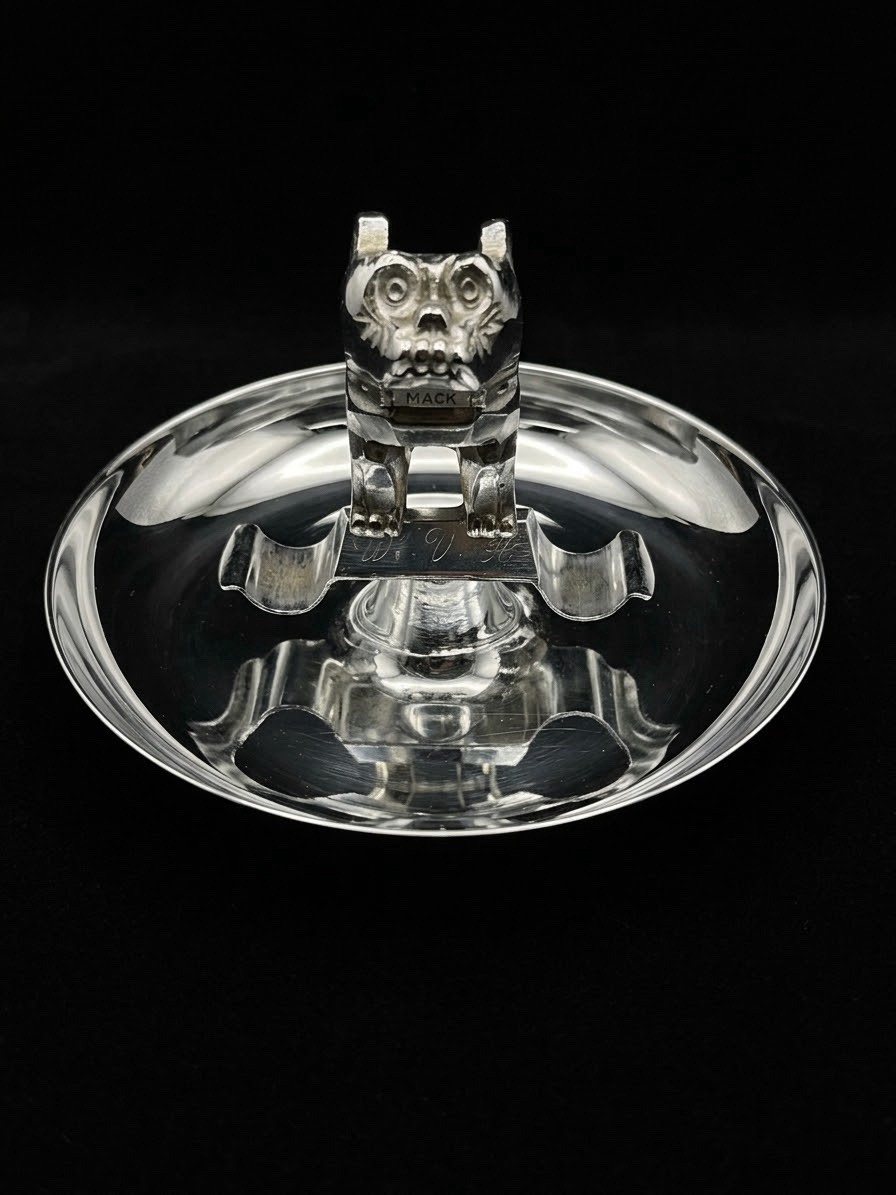 VINTAGE MACK TRUCK BULL DOG CIGAR CHROME ASHTRAY TRUCK HOOD ORNAMENT BASE