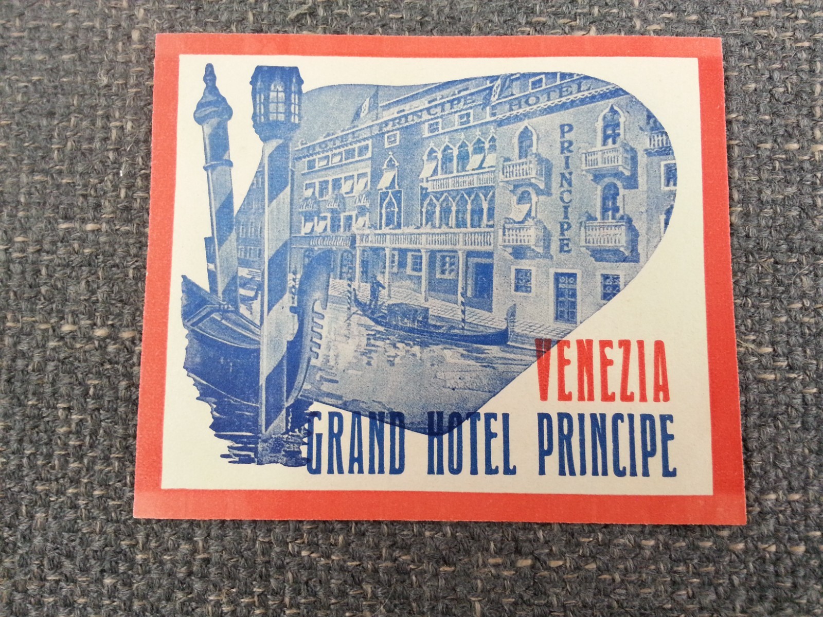 Orig Vintage 1950s Luggage Venezia Grand Hotel Principe Tag Label Venice Italy