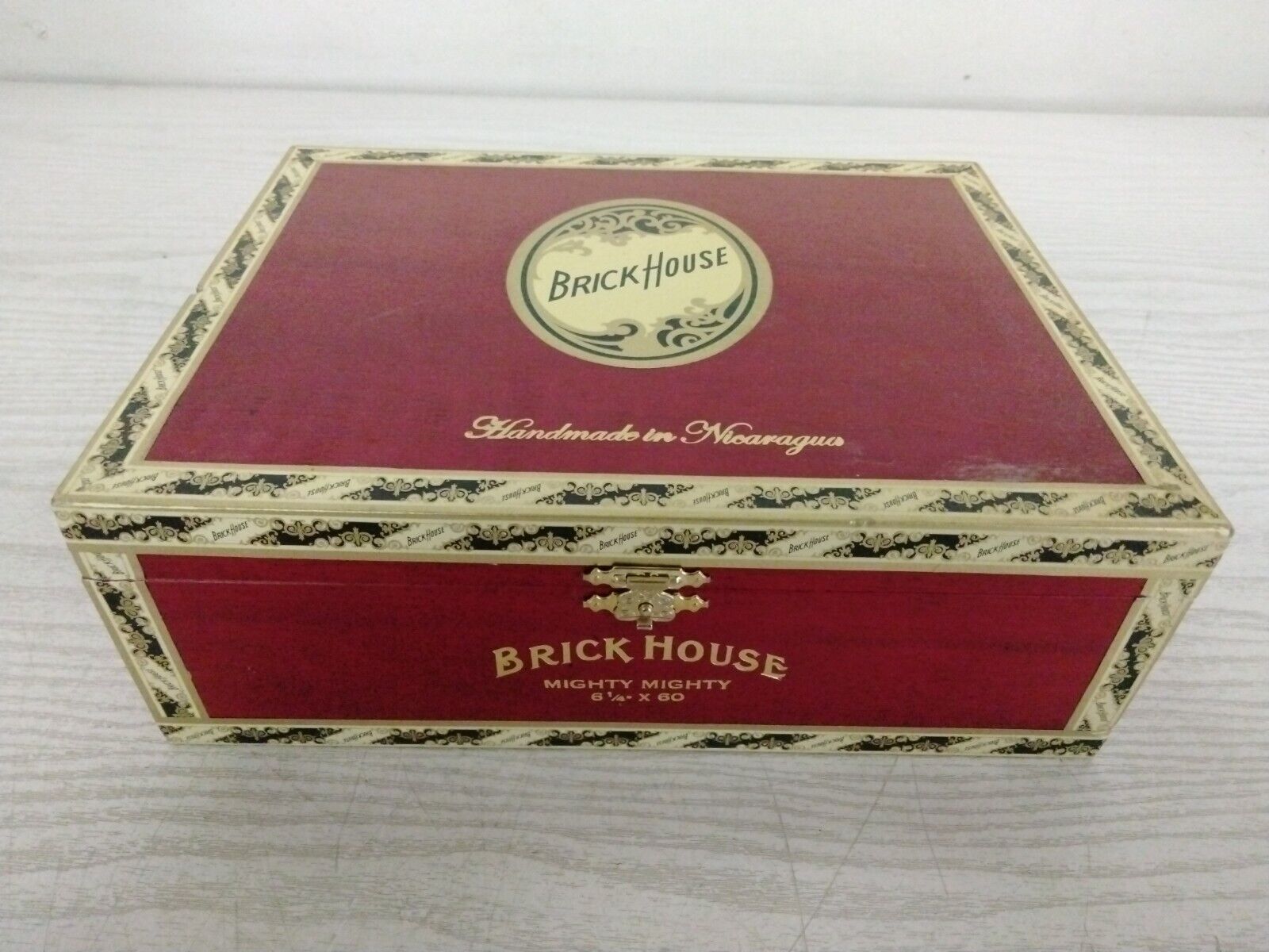Brick House MIGHTY MIGHTY RED Wooden Cigar Box Humidor Metal Clasp & Hinges 