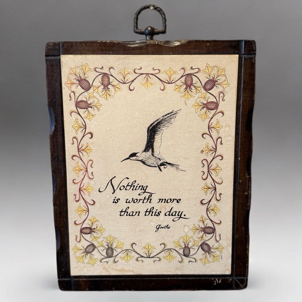 Vintage Goethe Quote Wood Plaque Bird Motif Jerry Schultz Co Bay Shore NY