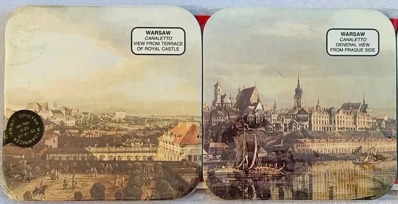 RARE COASTERS POLAND CANALETTO PAINTINGS WARSAW 6 NOS GOVERNMENT SEALED ART
