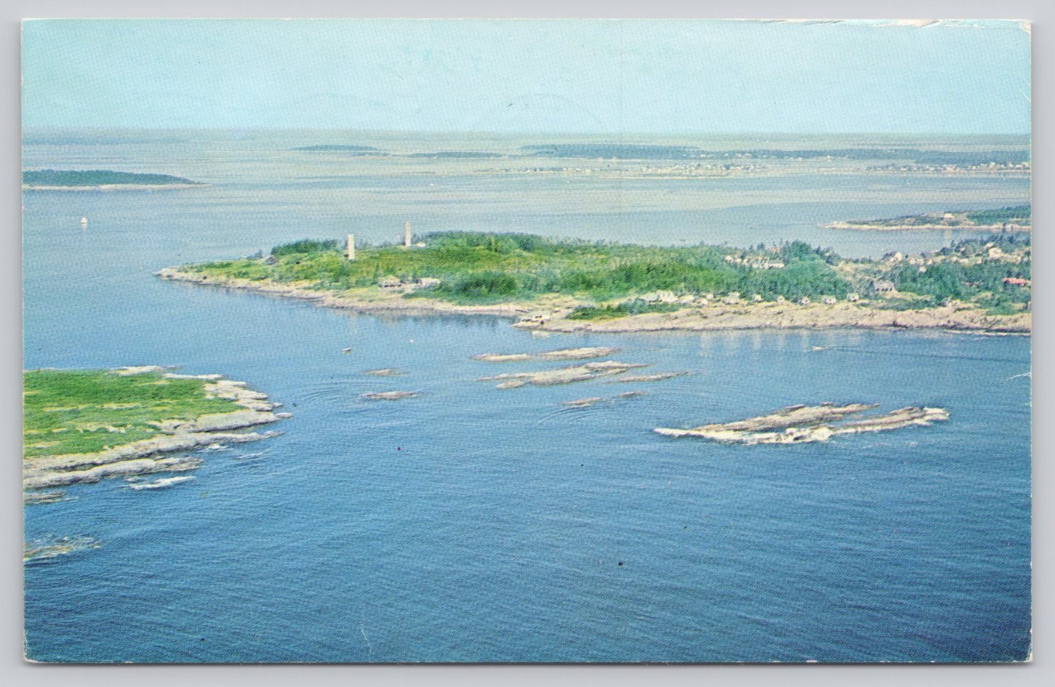Bailey Island Maine Aerial View Land\'s End Lighthouse Vintage Postcard 1968