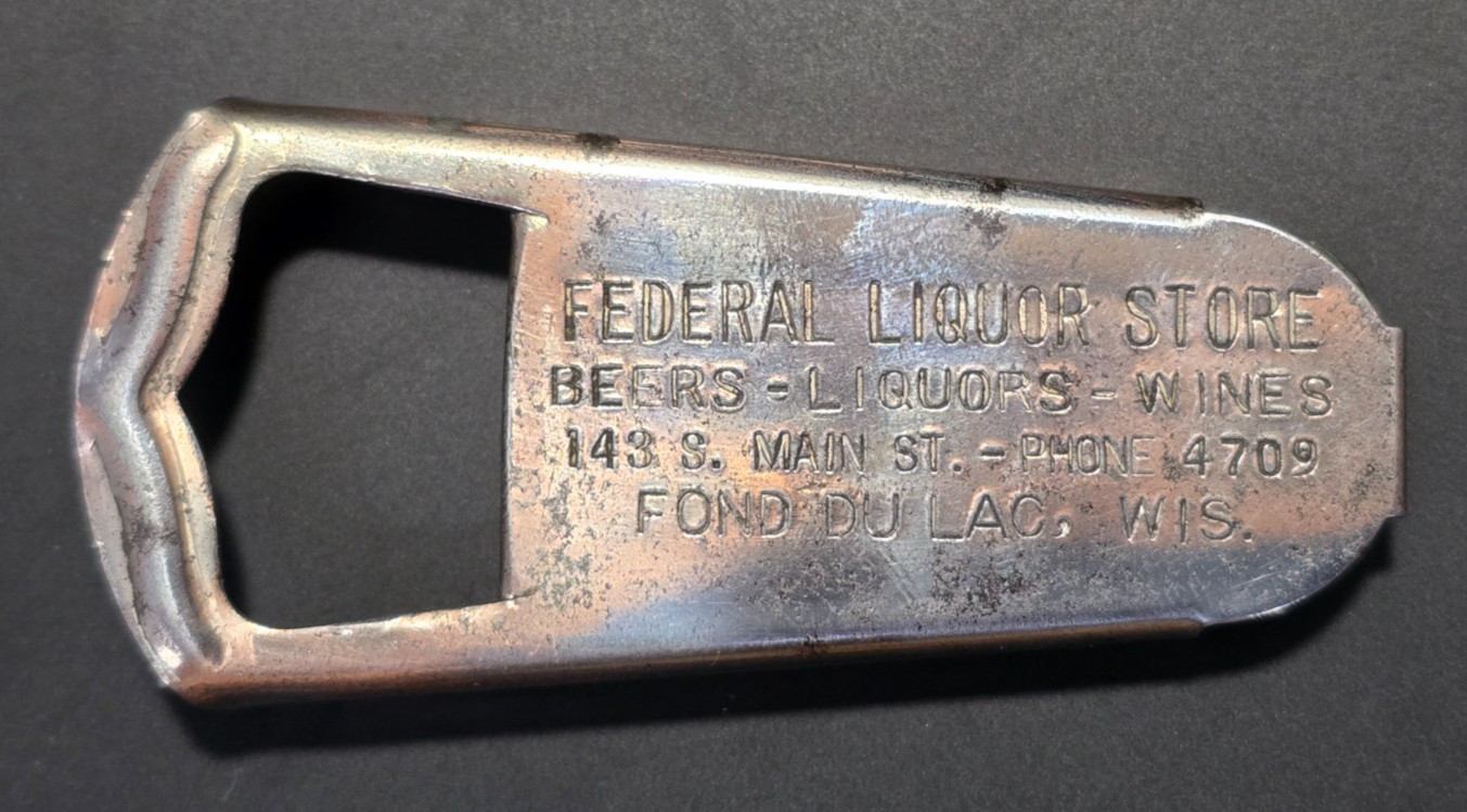Vtg Vaughan Locktite Bottle Opener Stopper Federal Liquor Store Fond du Lac WI