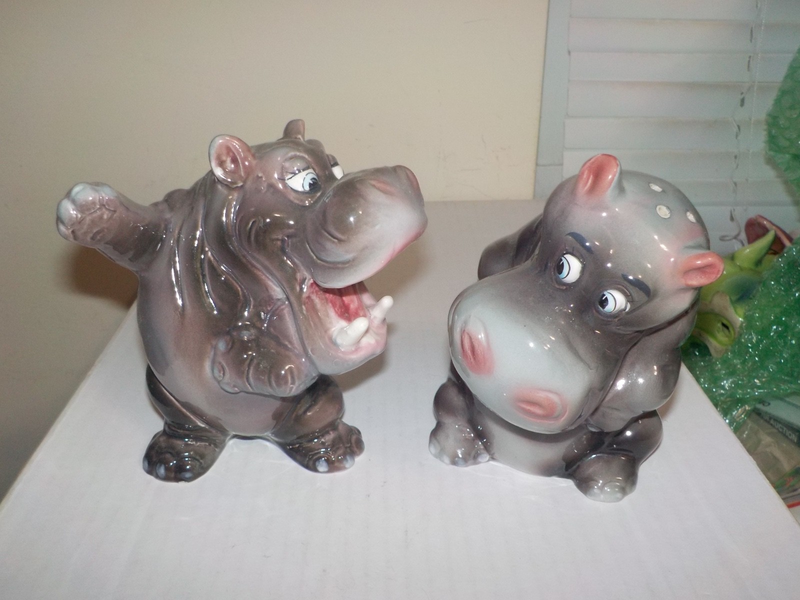Large Pair Of Vintage 1950s Kreiss Ceramic Dancing Hippos Salt & Pepper Shakers Large Pair Of Vintage 1950s Kreiss Ceramic Dancing Hippos Salt & Pepper Shakers