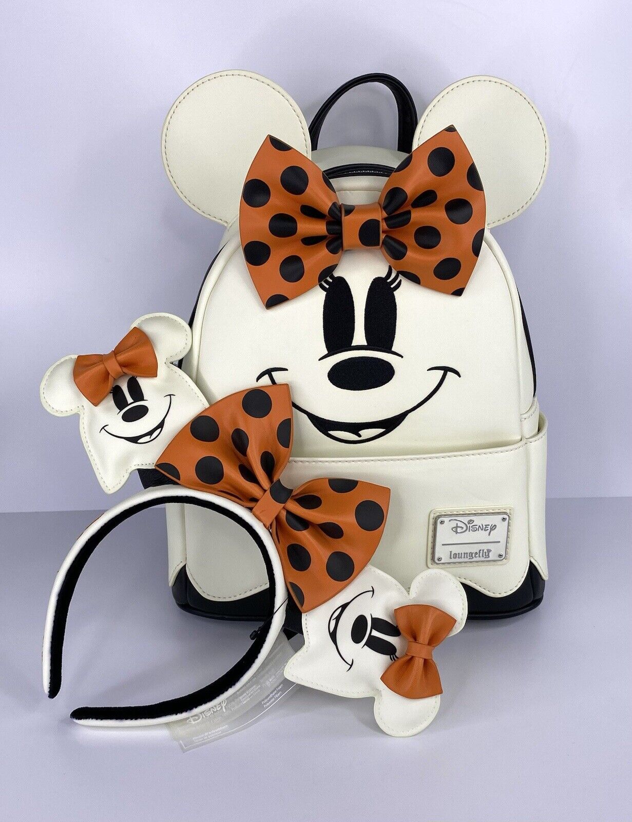 Loungefly Disney Ghost Minnie Mouse Glow Mini Backpack & Headband NWT GITD