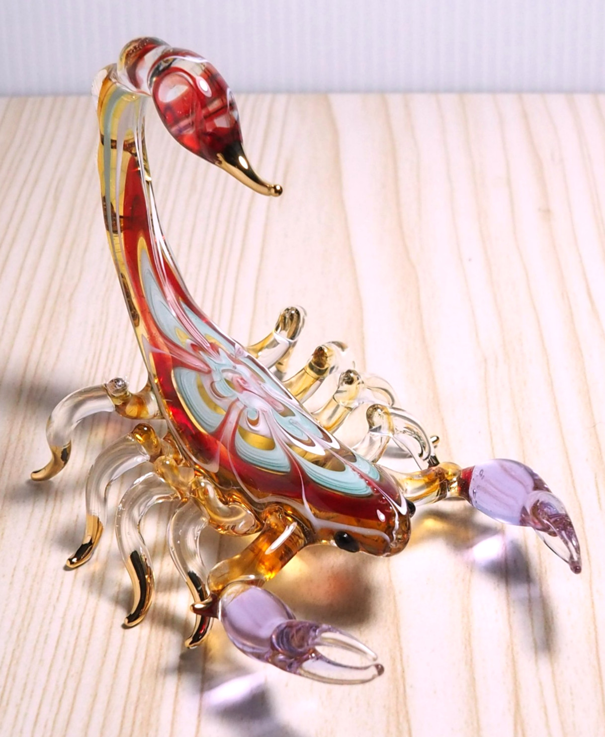 Amber Maroon SCORPION hand blown art glass figure  4 inch gold trim Gift decor