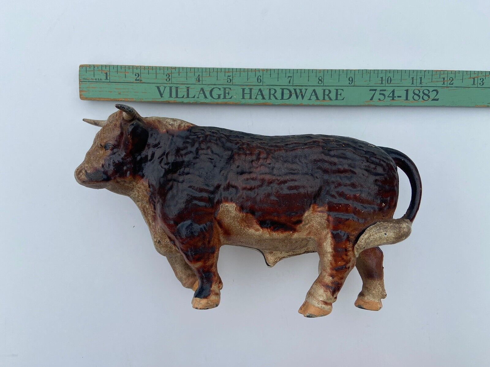 Antique Cast Iron Painted Bull Hubley? Cow Farmhouse Primitive Country 10.5 x 6”