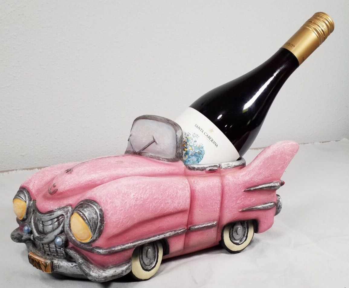 KOOKY Ceramic Pepto Pink Cadillac Car Wine Bottle Holder(bottle not included)