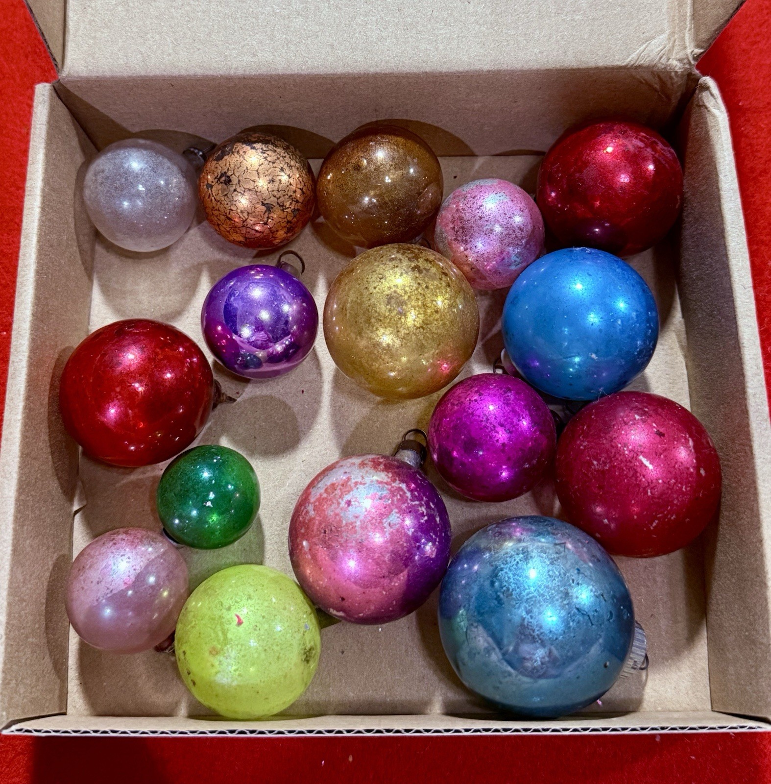 Lot Of 15 Vtg-Antique Mercury Glass Christmas Ornaments Balls Japan Feather Tree