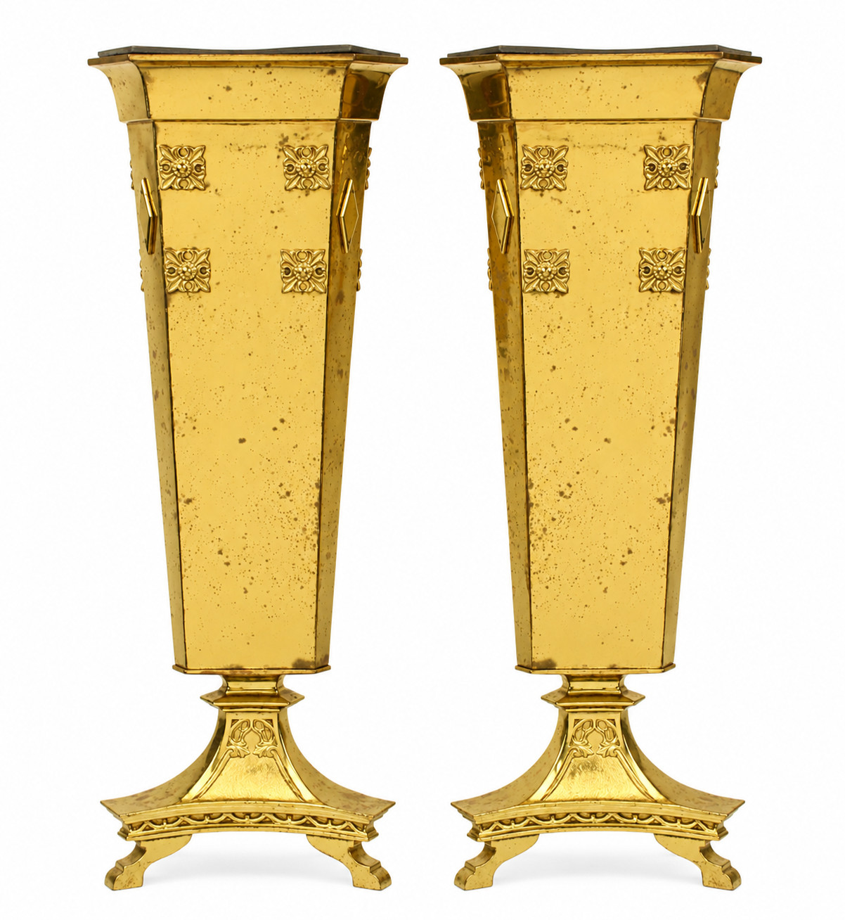 Brass Catholic Church Sanctuary Footed Altar Flower Vases Set of 2 - AS IS