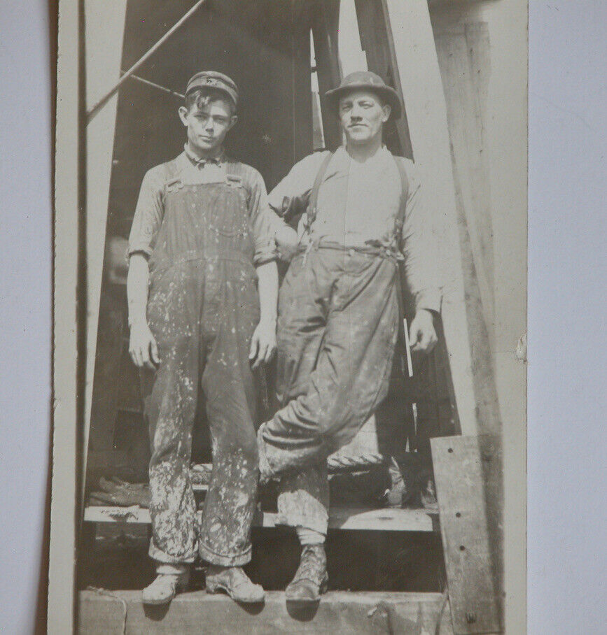 Vtg 1910s 20s Man & Boy in Overalls Coveralls WORKWEAR CO Postcard RPPC