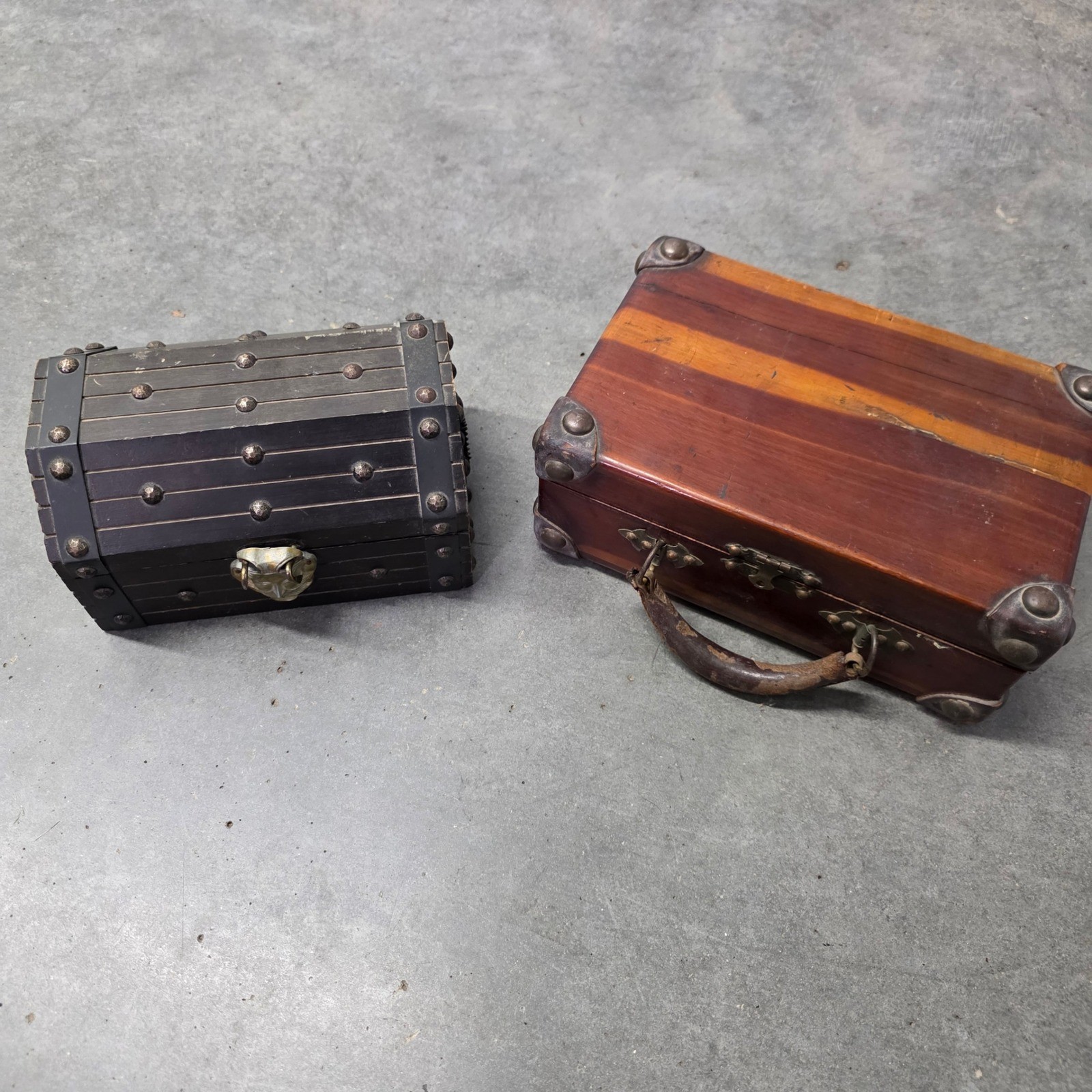Jewelry Box (Japan) & Mini Trunk Black Brown Wood Vintage Pirate Cedar Set