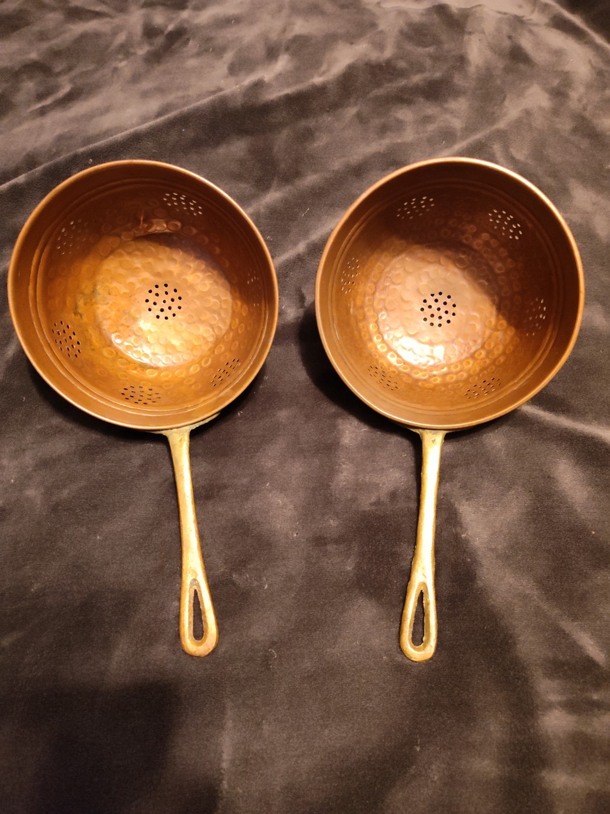 Antique  Copper Colander Strainer With Brass Handle Heavy Handmade 10.75x3.25”