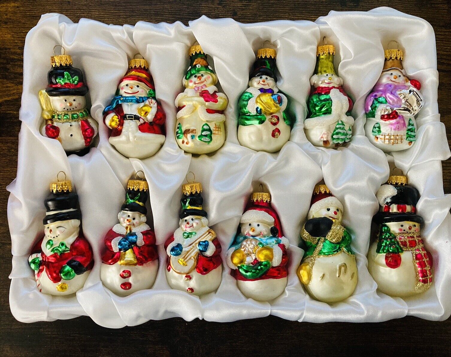 Lot 12 Snowmen Vintage Blown Glass Christmas Tree Ornaments each unique 4\