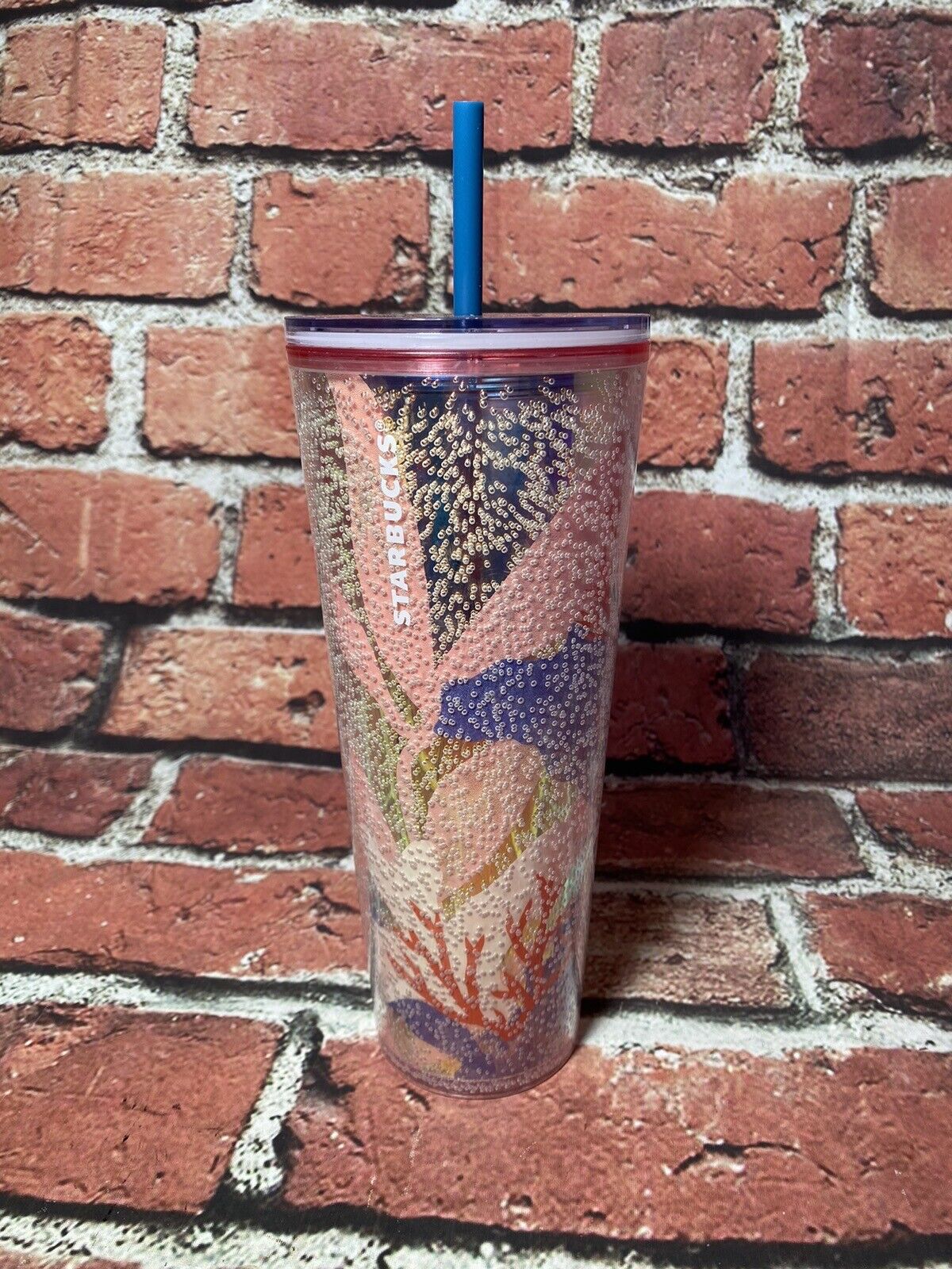 STARBUCKS CORAL REEF BUBBLE COLD CUP TUMBLER 24 Oz PINK GOLD SUMMER 2021