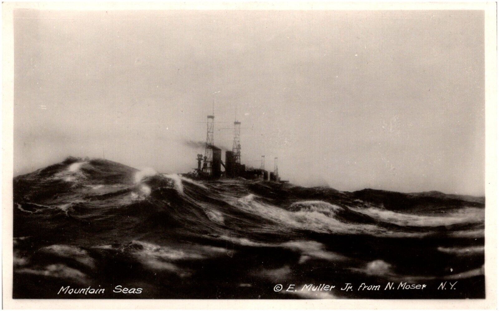 USS Vermont Caught in Stormy Waters US Naval Ship 1910s RPPC Postcard Photo