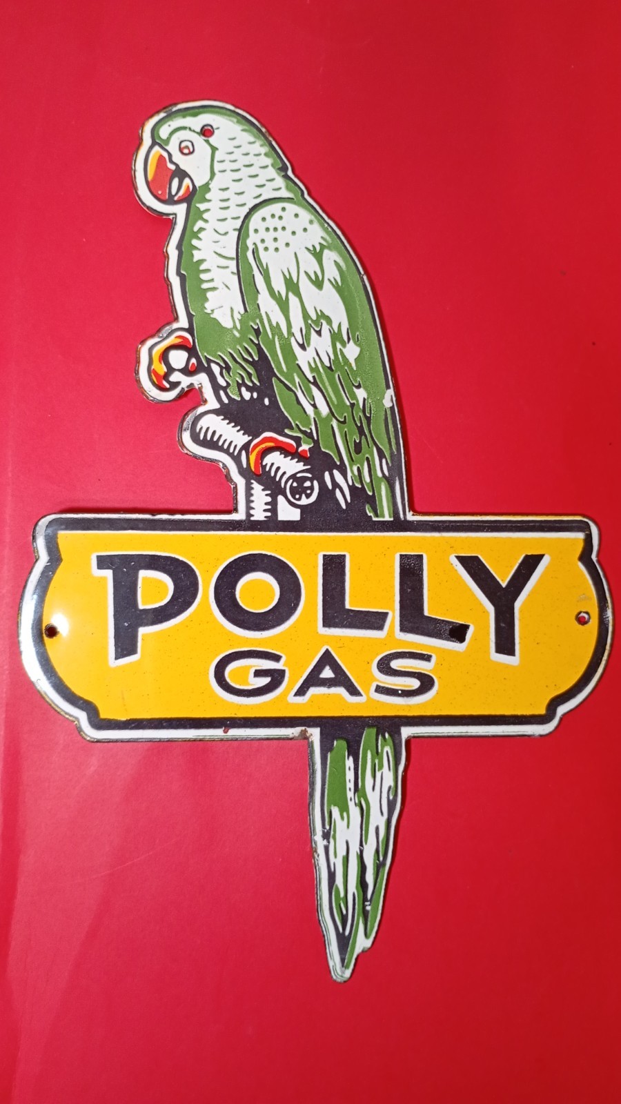 Vintage Polly Gas Parrot Bird Porcelain Enamel Metal sign 12\