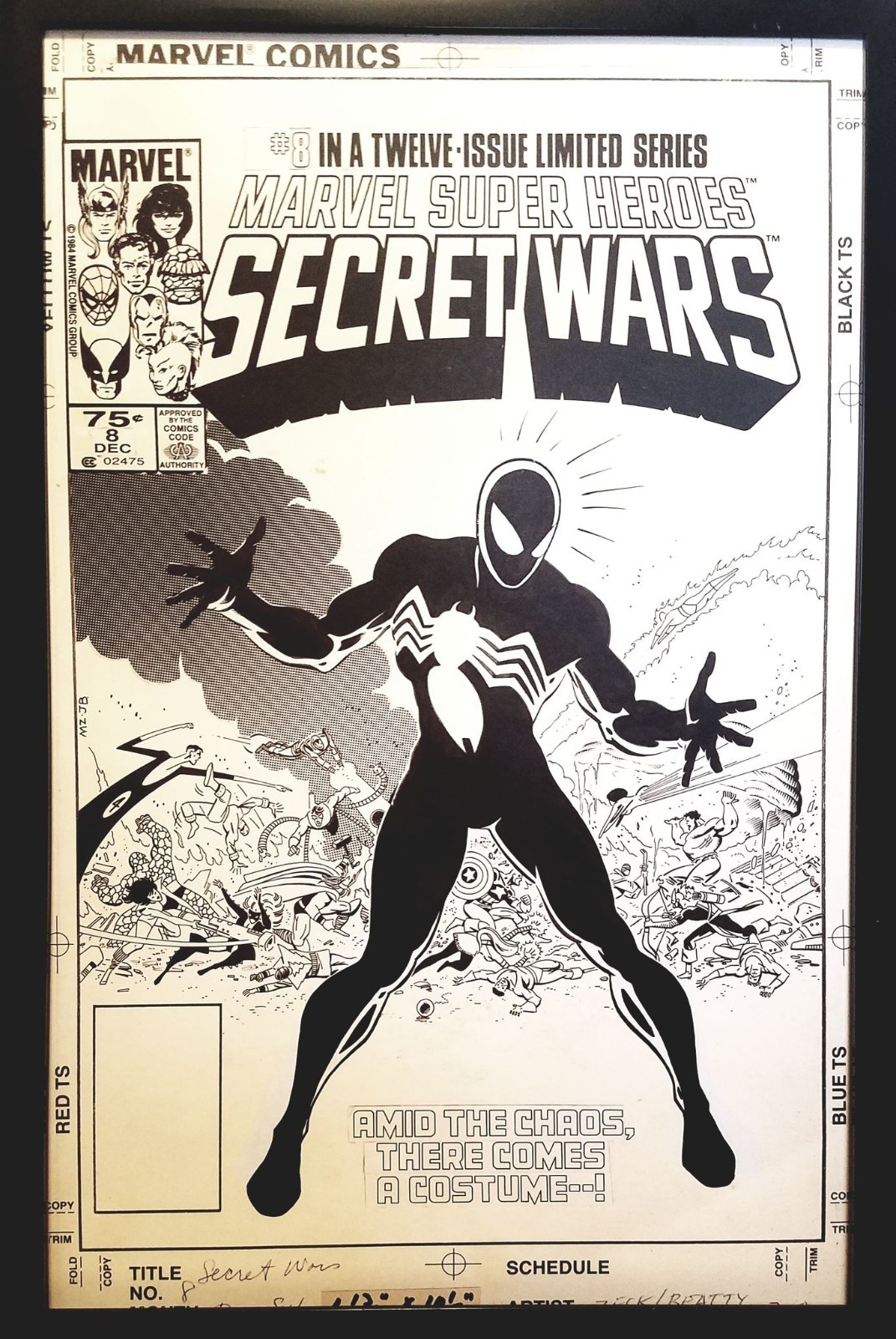 Secret Wars #8 Spider-Man by Mike Zeck 11x17 FRAMED Original Art Poster Marvel C