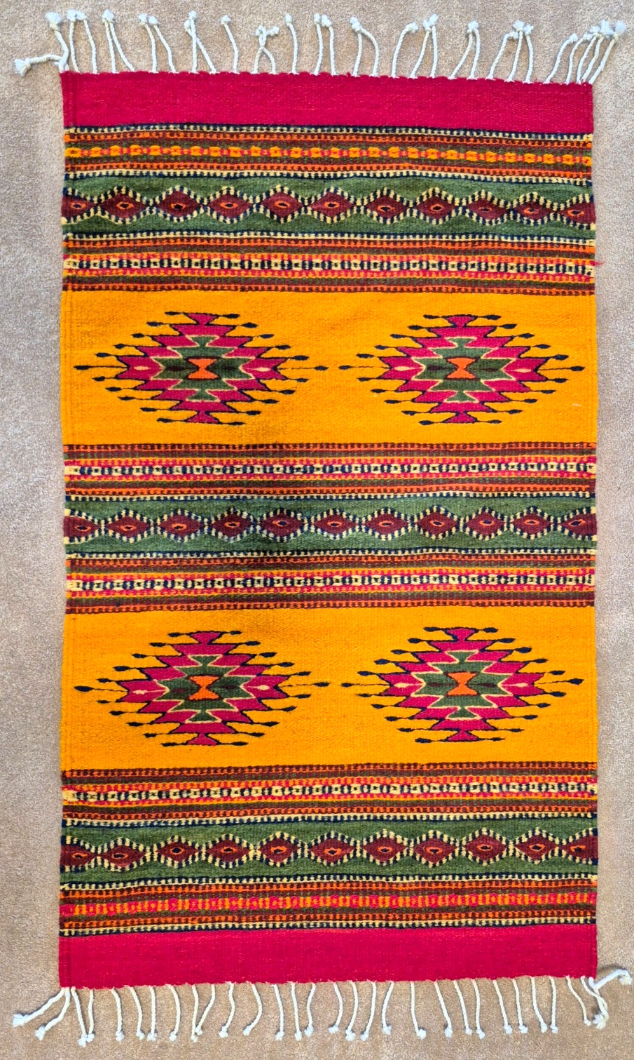 ZAPOTEC RUG, Oaxaca, Mexico, Hand Spun, Hand Woven Wool, 24