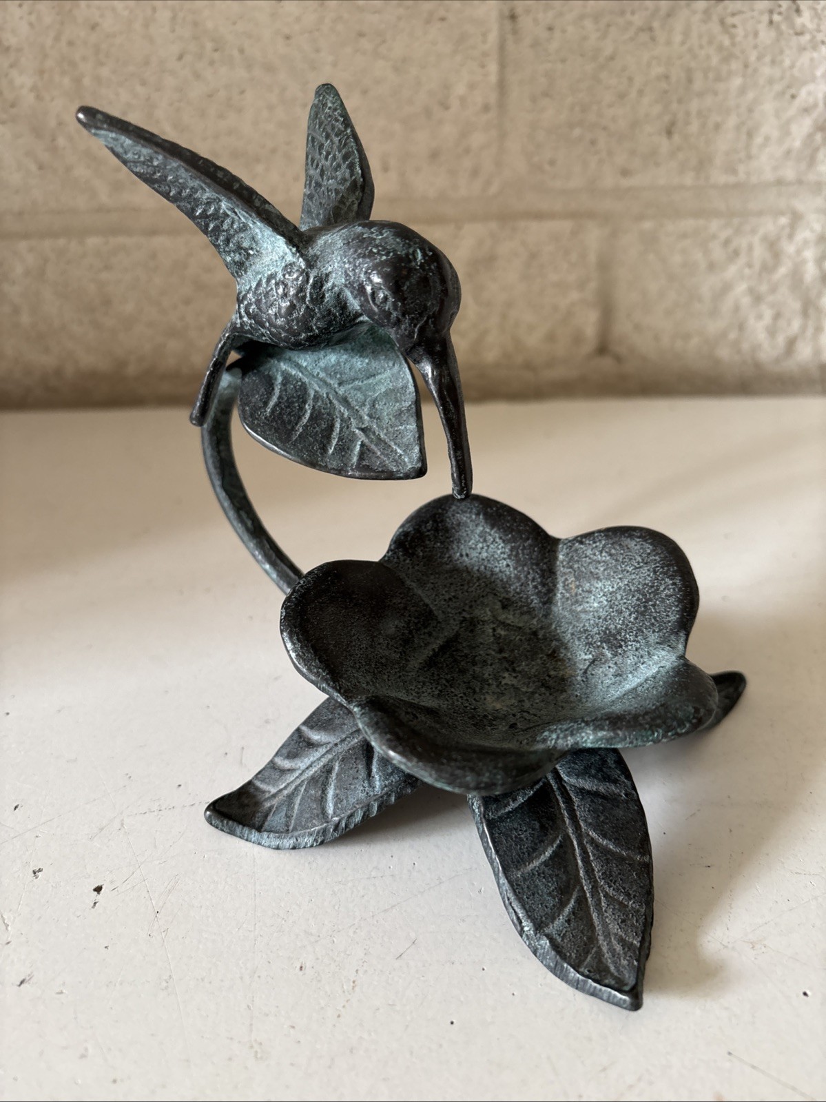 Vtg San Pacific Intl Bronze Cast Hummingbird Flower Sculpture 5x5 San Francisco