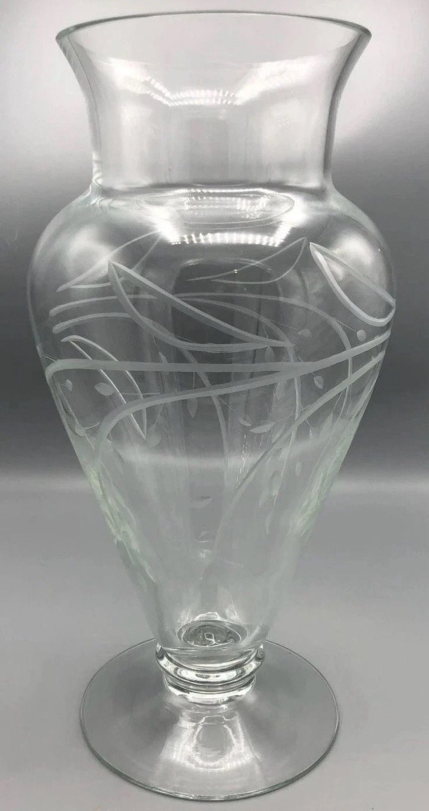 Gorham Fine Crystal Vase with Etched Leaf and Floral Design