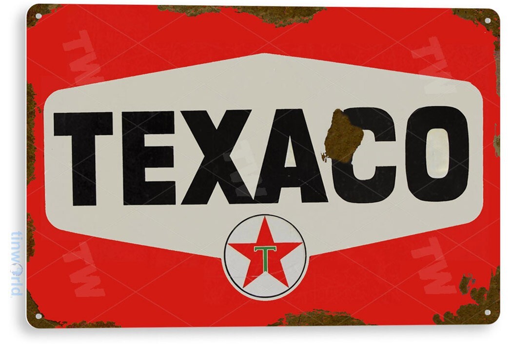 TIN SIGN Texaco Red Rust Oil Gas Station Car Service Auto Shop Garage A644