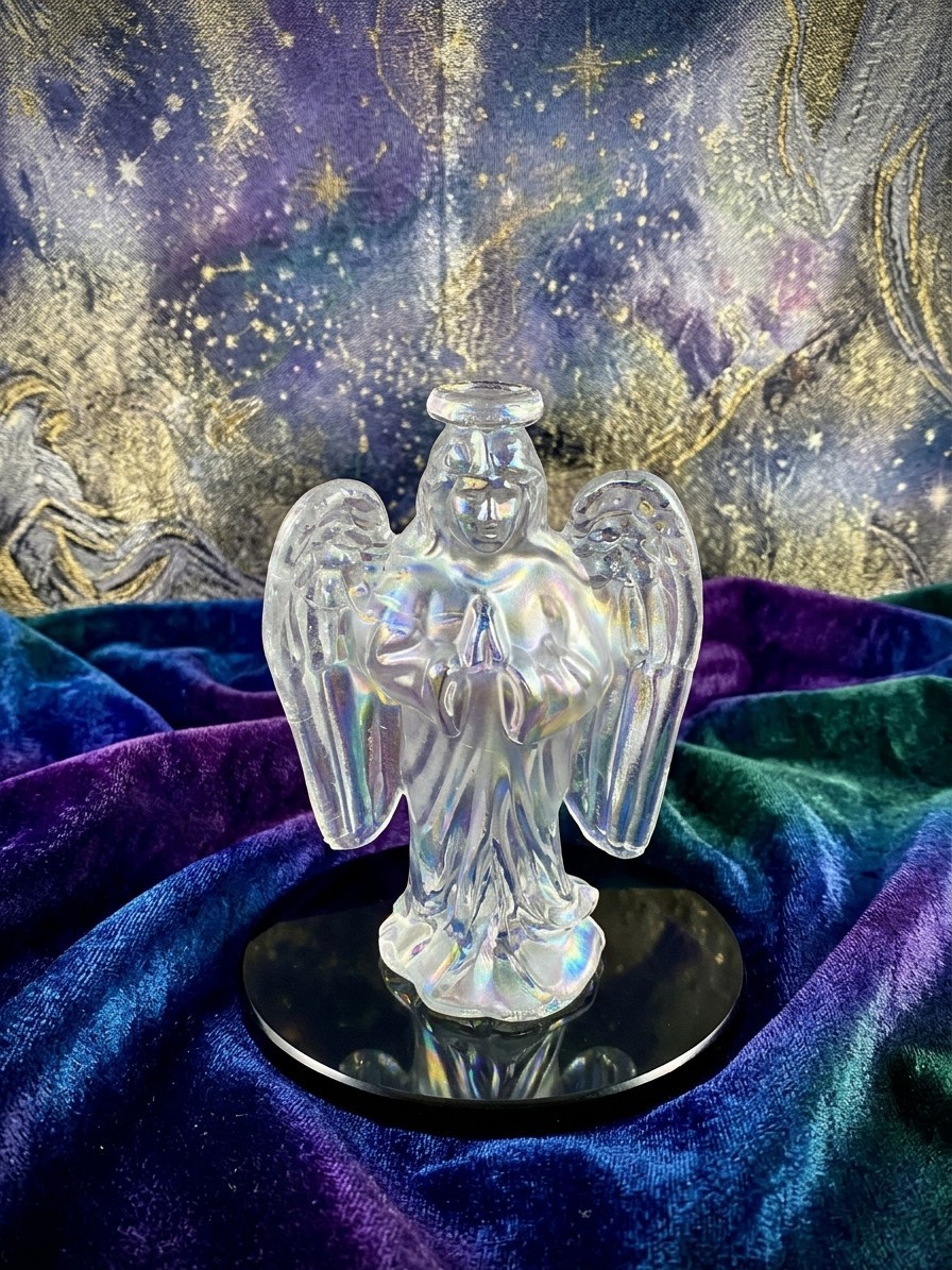 Vintage Uranium Glass Angel Figurine Iridescent Clear 365nm UV Glow Blacklight