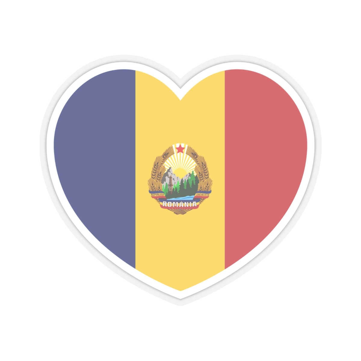 Heart Flag of Romania 1965-1989 - STICKER Vinyl Kiss-Cut Decal