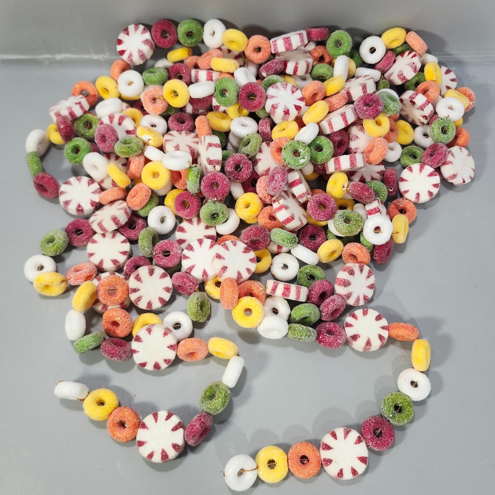 Sugared Hard Candy Xmas Garland Lifesaver Peppermint 3x 9ft Strings 27ft Lot