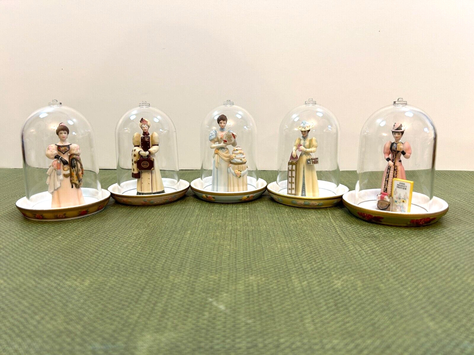 Lot of 5 Avon Presidents Club Tribute Mrs. Albee Miniature Figurines w/Domes Vtg