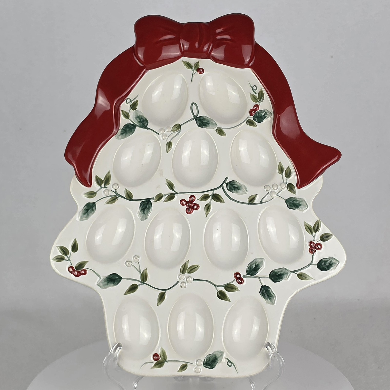 Holiday Discontd Pfaltzgraff Winterberry Deviled Egg Serving Plate 12.5\