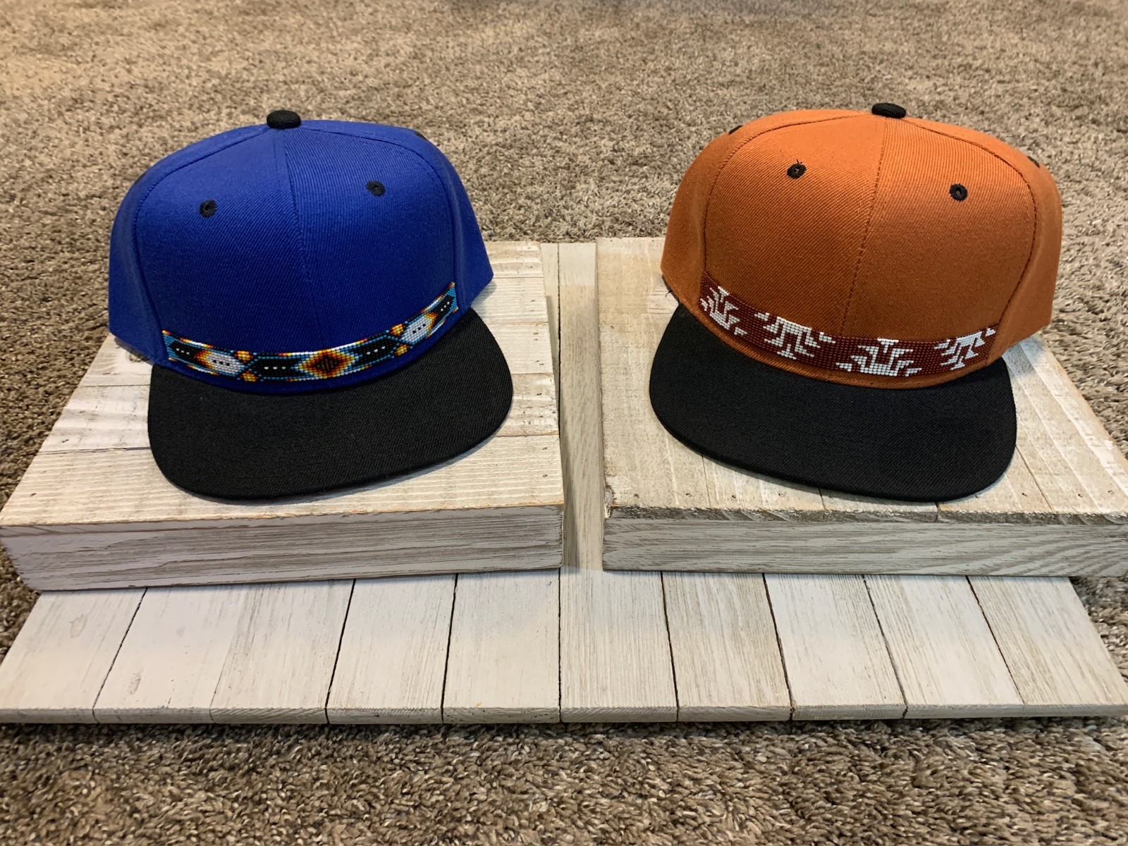 Two Native American Beaded Hats Caps Snapback