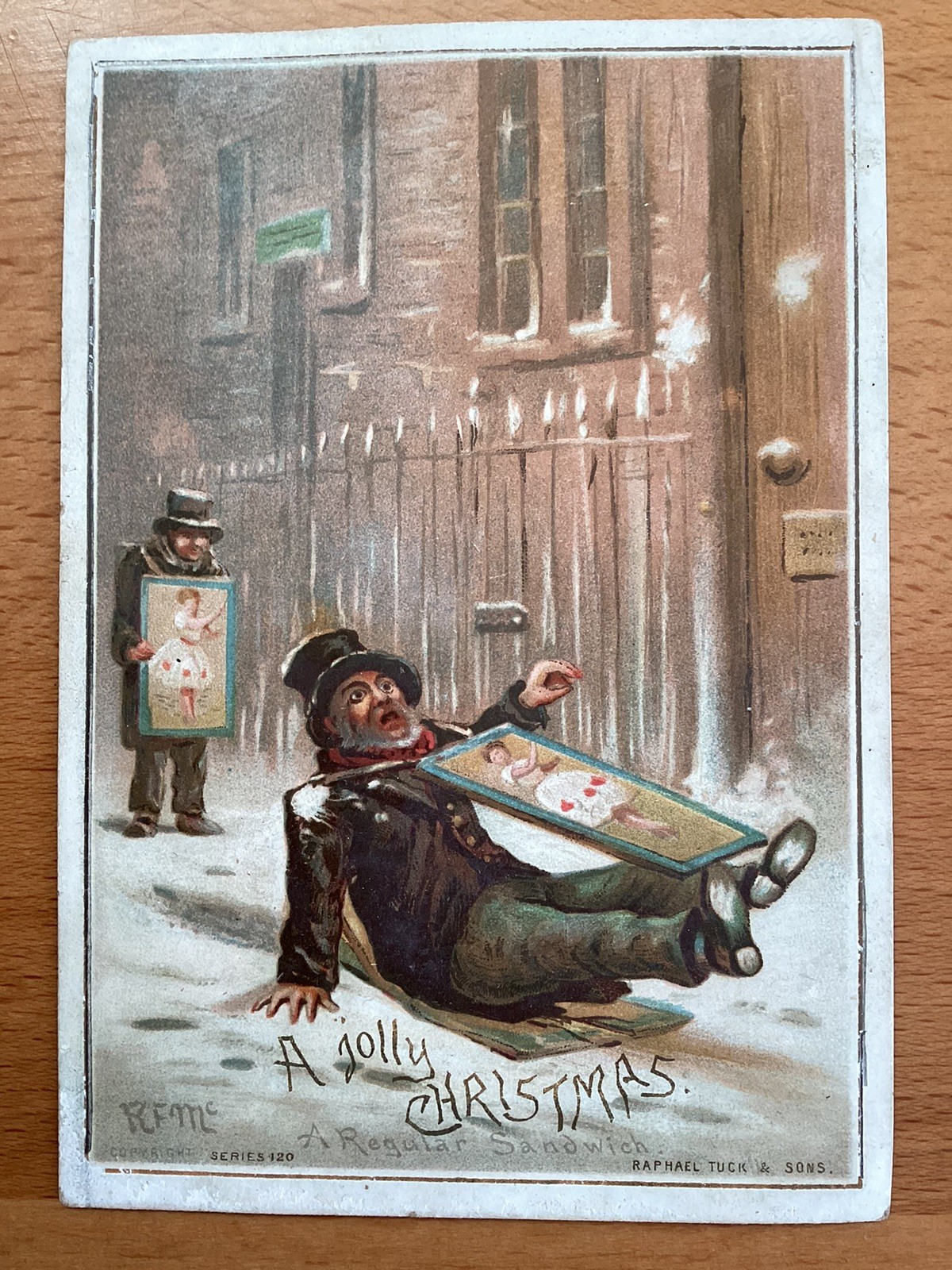 Original Victorian Christmas Card Raphael Tuck  A Jolly Christmas  Street Scene